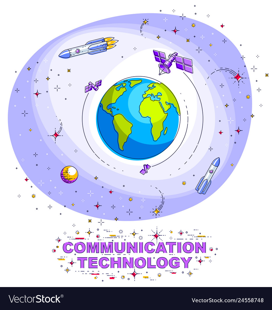Planet earth in space surrounded by artificial vector image Planet earth in space surrounded by artificial