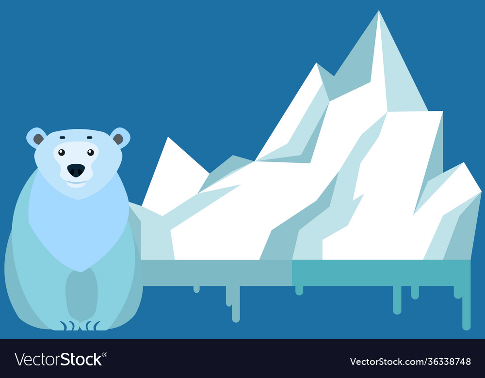 Polar bear against background iceberg melting Vector Image