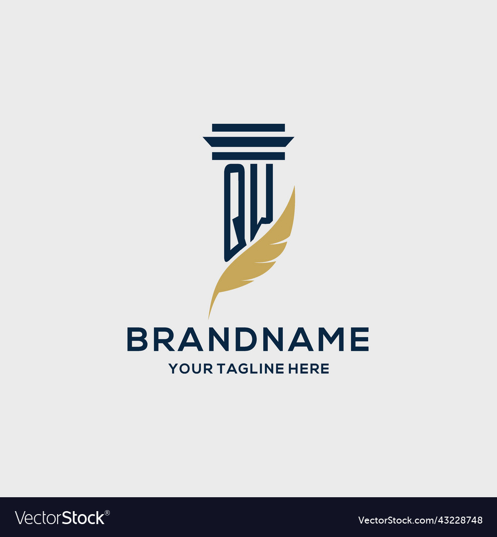 Qw monogram initial logo with pillar and feather