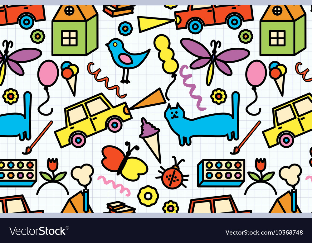 Seamless pattern with doodle children drawing