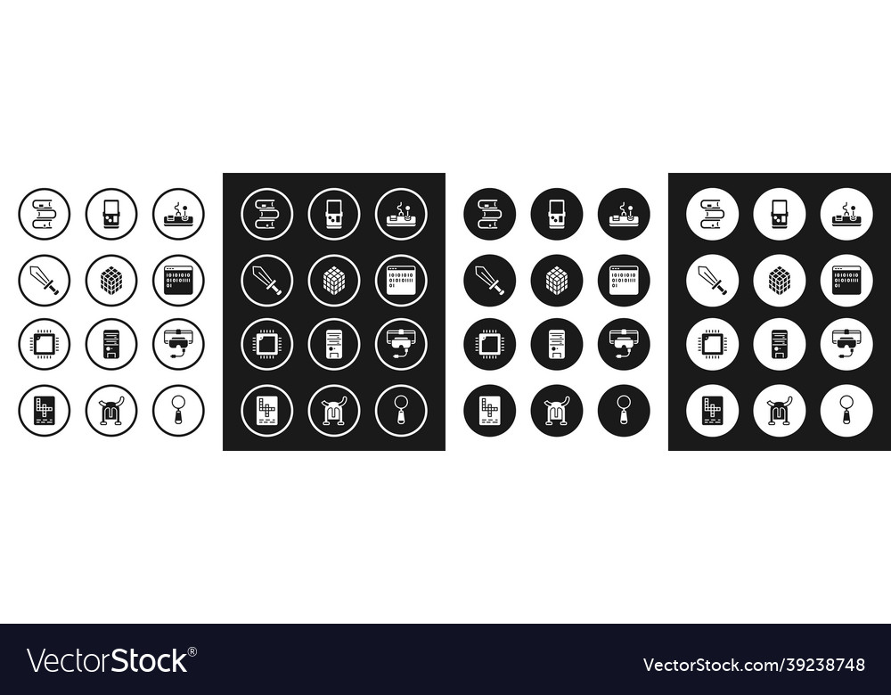Set gamepad rubik cube sword for game book vector image Set gamepad rubik cube sword for game book