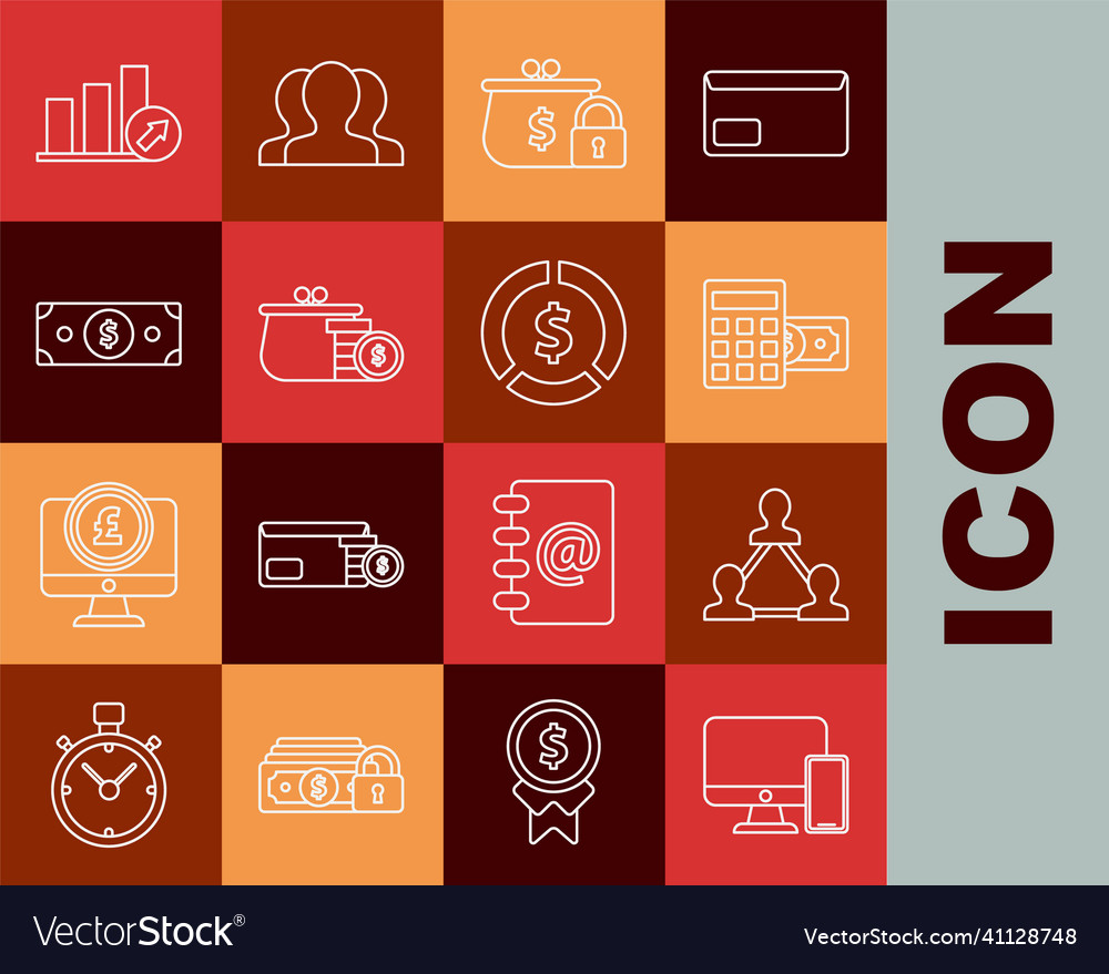 Set line computer monitor and mobile phone wallet vector image Set line computer monitor and mobile phone wallet