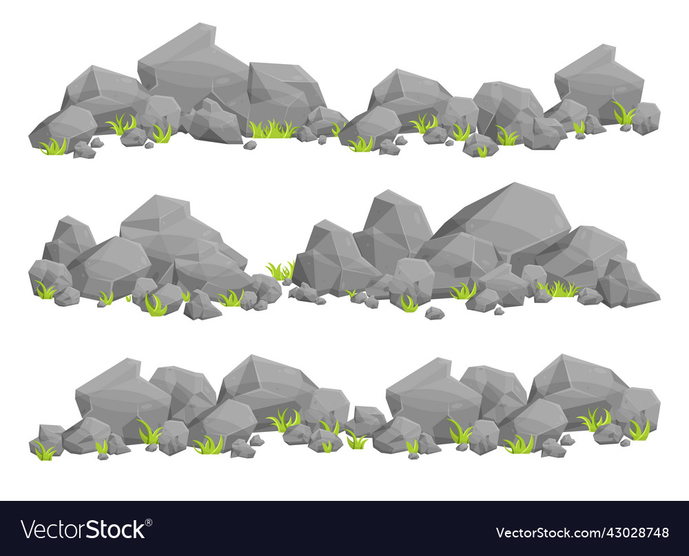 Set of rock stones and boulders in cartoon style