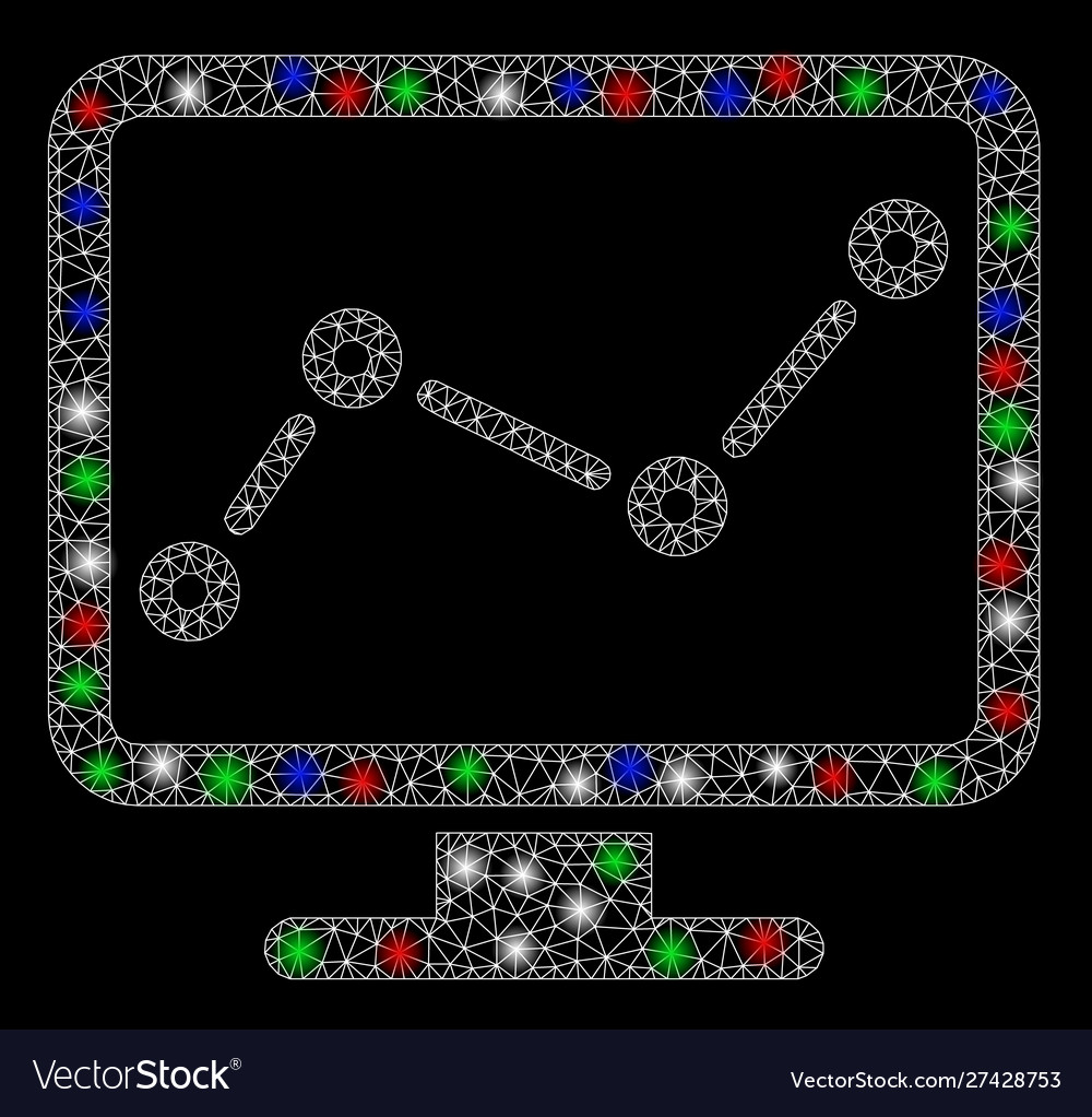 Bright mesh wire frame chart monitoring with light vector image Bright mesh wire frame chart monitoring with light