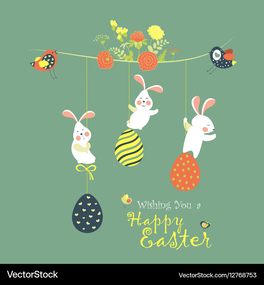 Bunnies and easter eggs Royalty Free Vector Image