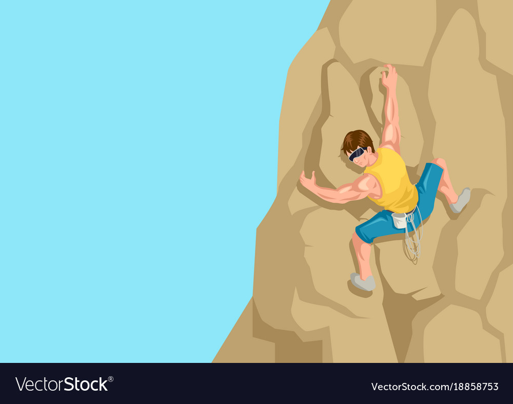 Cartoon of a man climbing the rock Royalty Free Vector Image