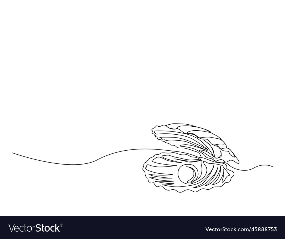 Continuous one line drawing of open pearl shell Vector Image Continuous one line drawing of open pearl shell