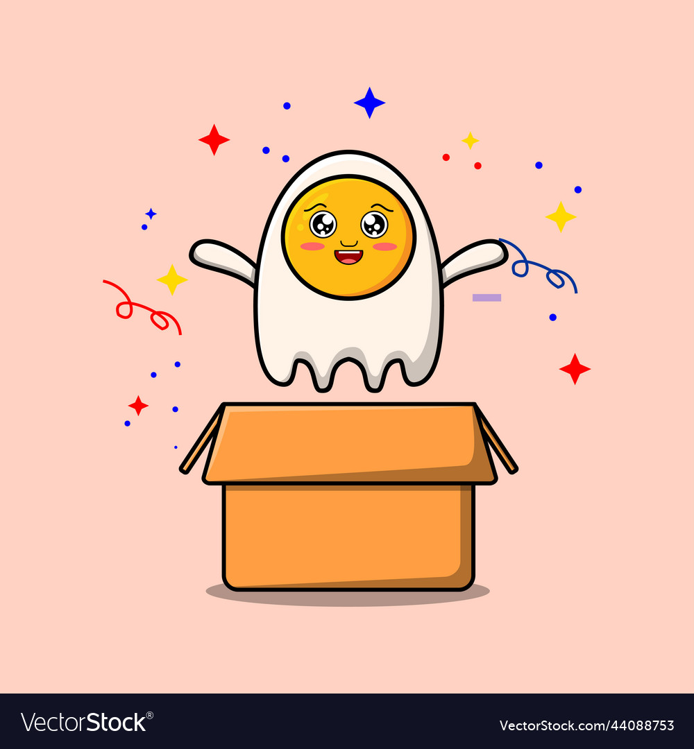 Cute cartoon fried eggs coming out from box