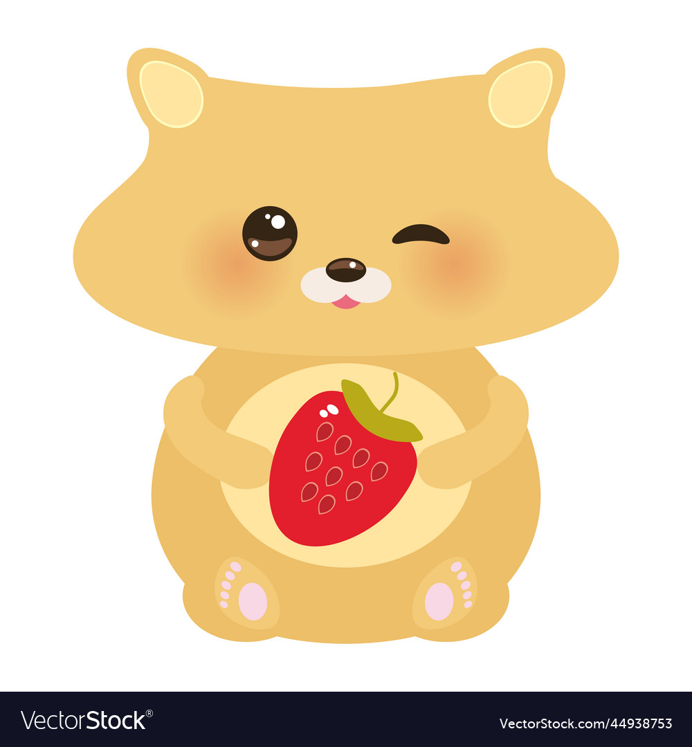 Cute kawaii hamster with fresh strawberry pastel Vector Image