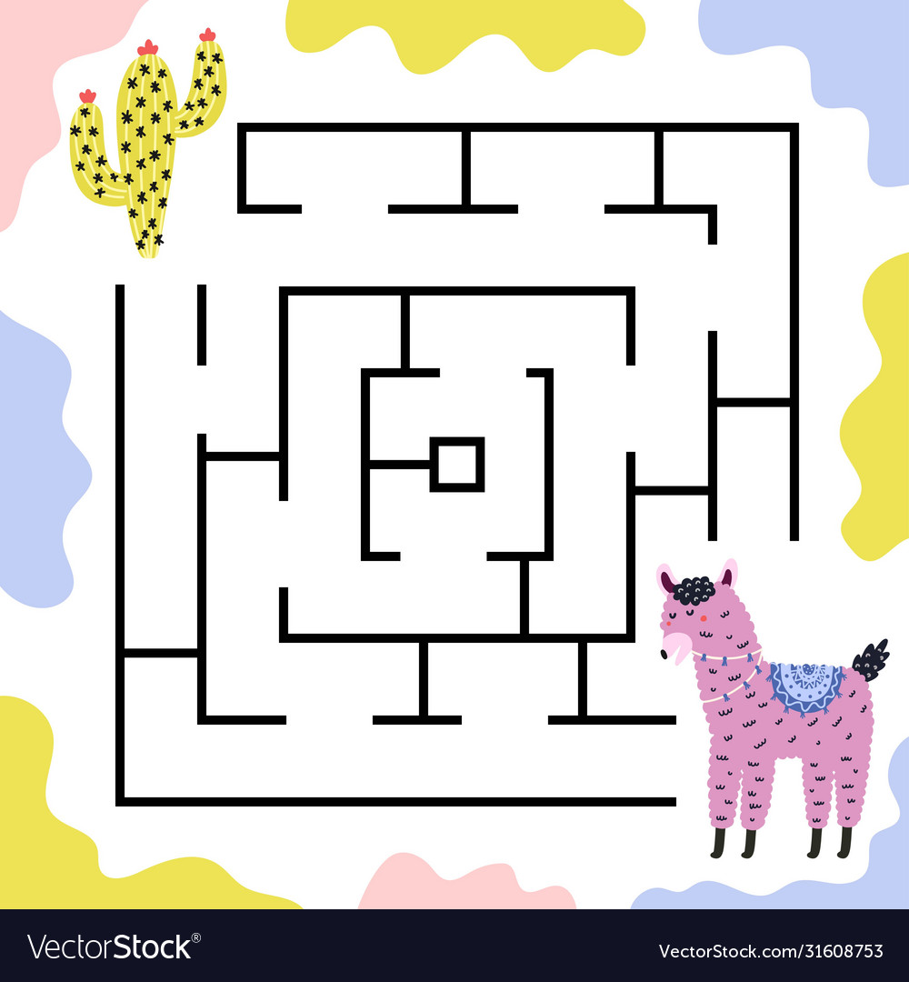 Cute Llama Maze Game - Find the Cactus!