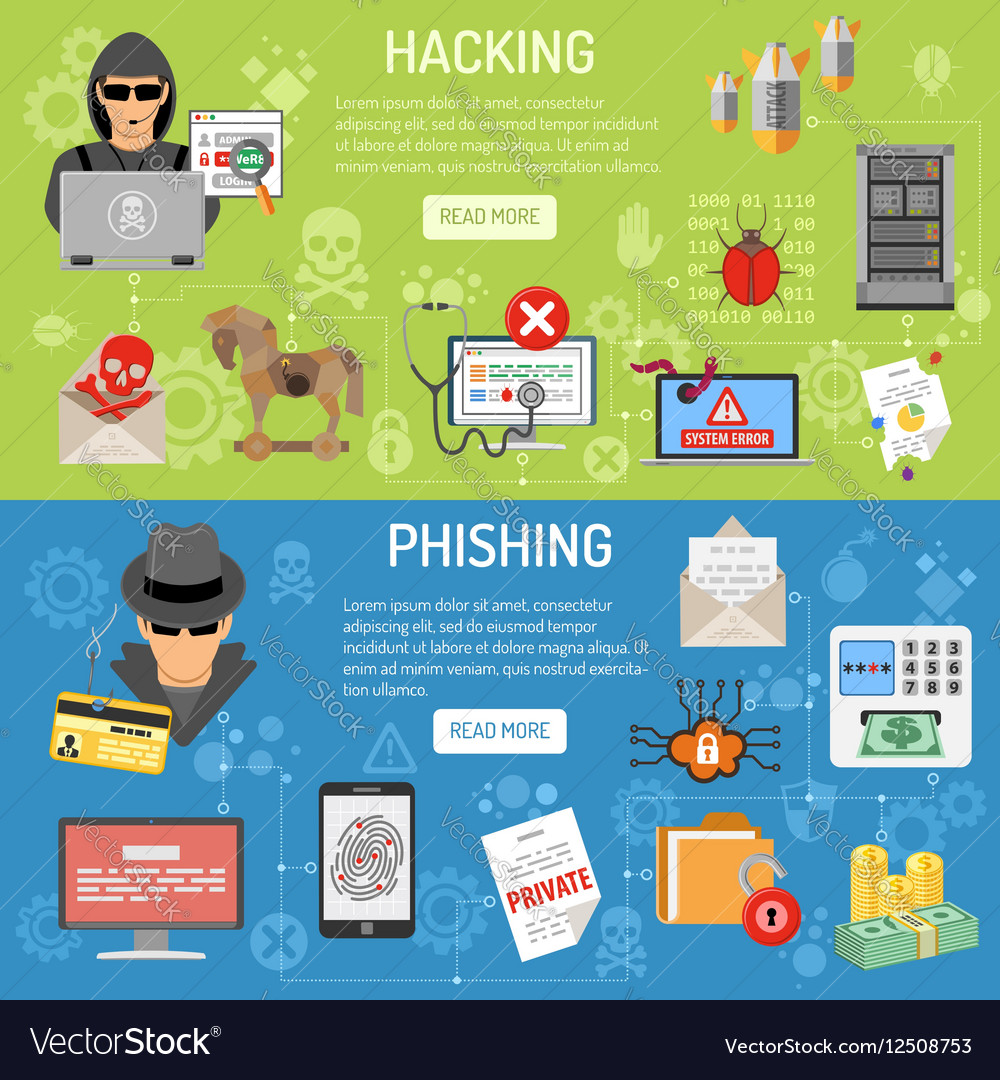 Cyber crime hacking and phishing banners Vector Image