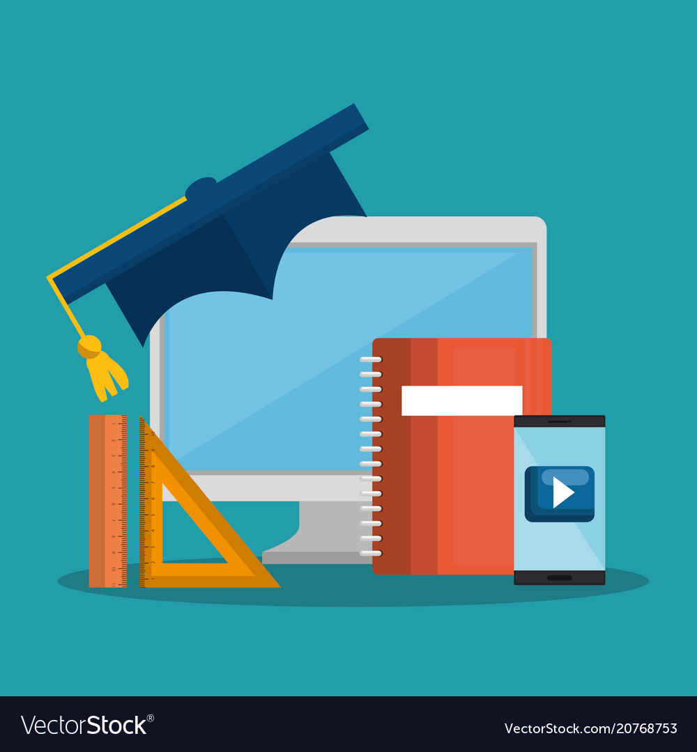 Desktop computer with easy learning icons Vector Image Desktop computer with easy learning icons