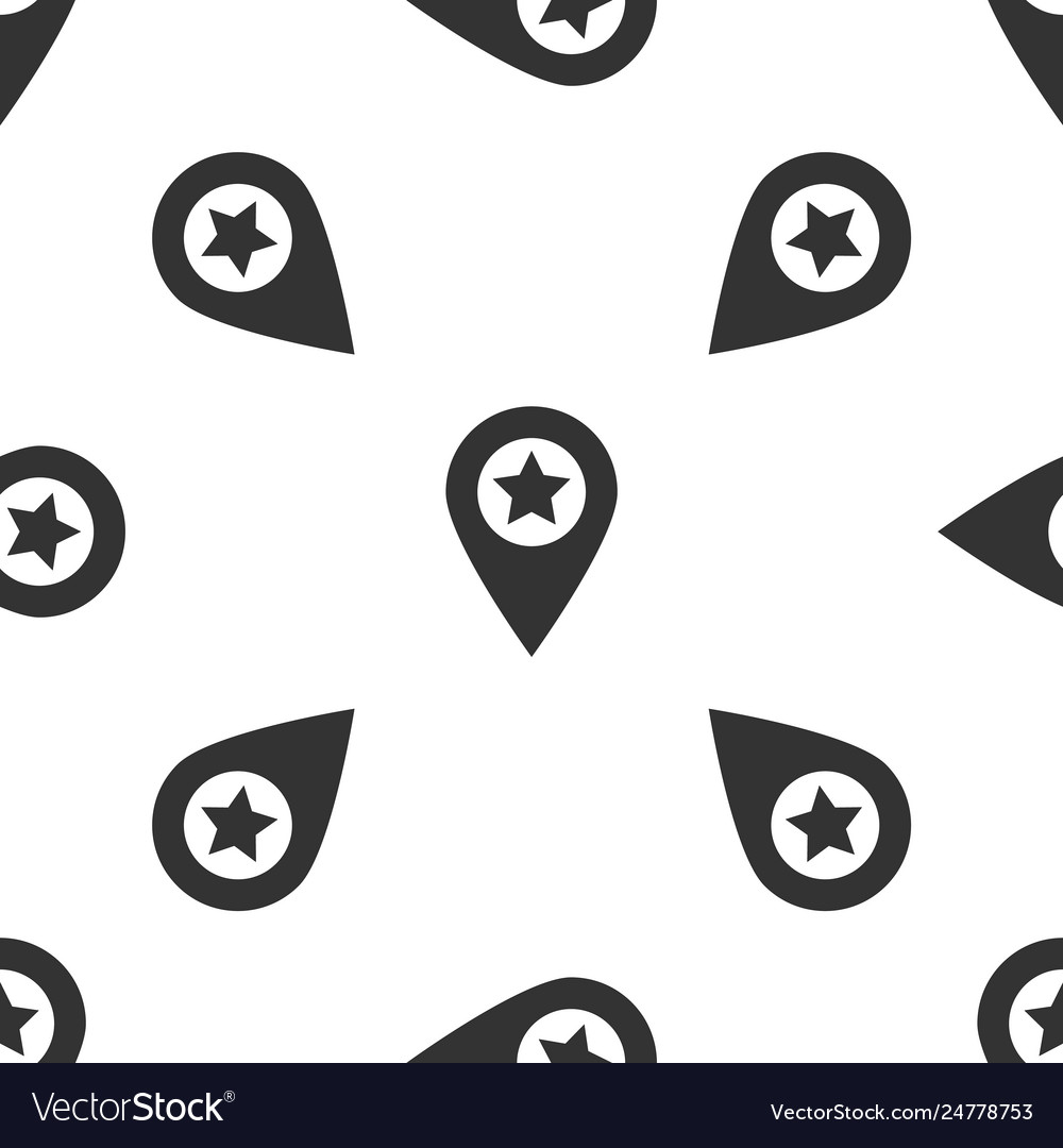 Grey map pointer with star icon isolated seamless vector image Grey map pointer with star icon isolated seamless