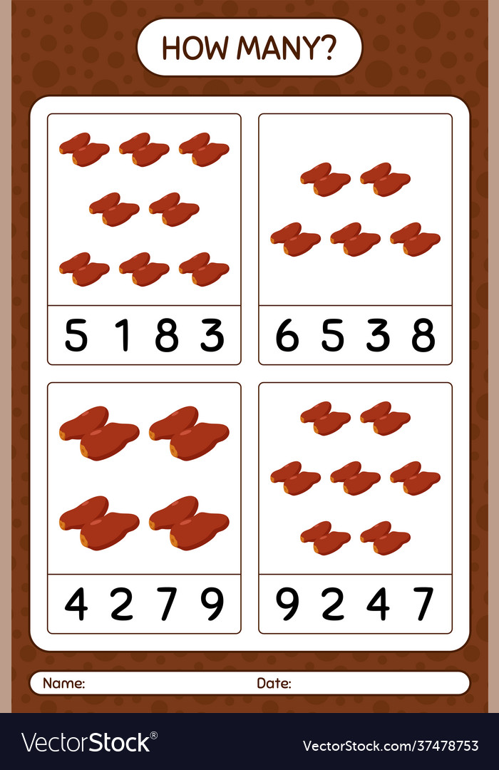 How many counting game with dates fruit worksheet Vector Image How many counting game with dates fruit worksheet