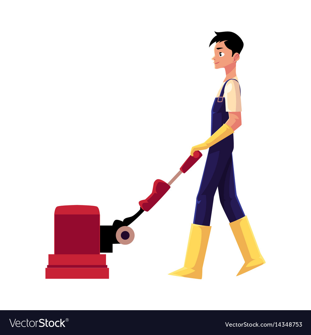 Man Using Floor Cleaning Machine