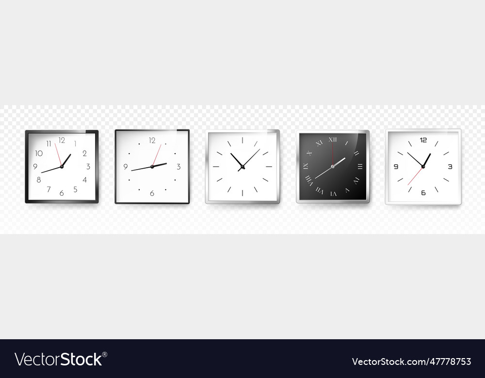 Realistic square clock set vector image Realistic square clock set