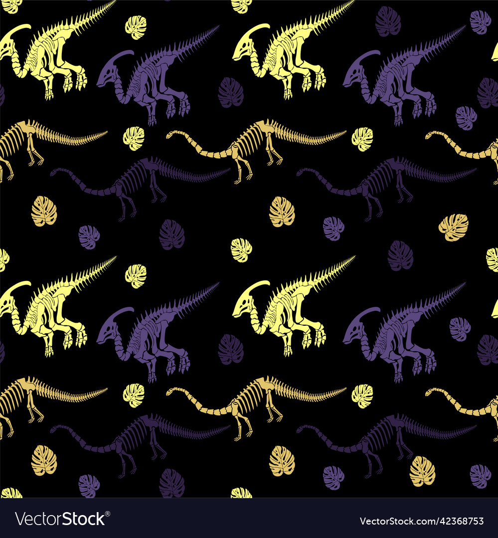 Seamless pattern with dinosaur skeleton