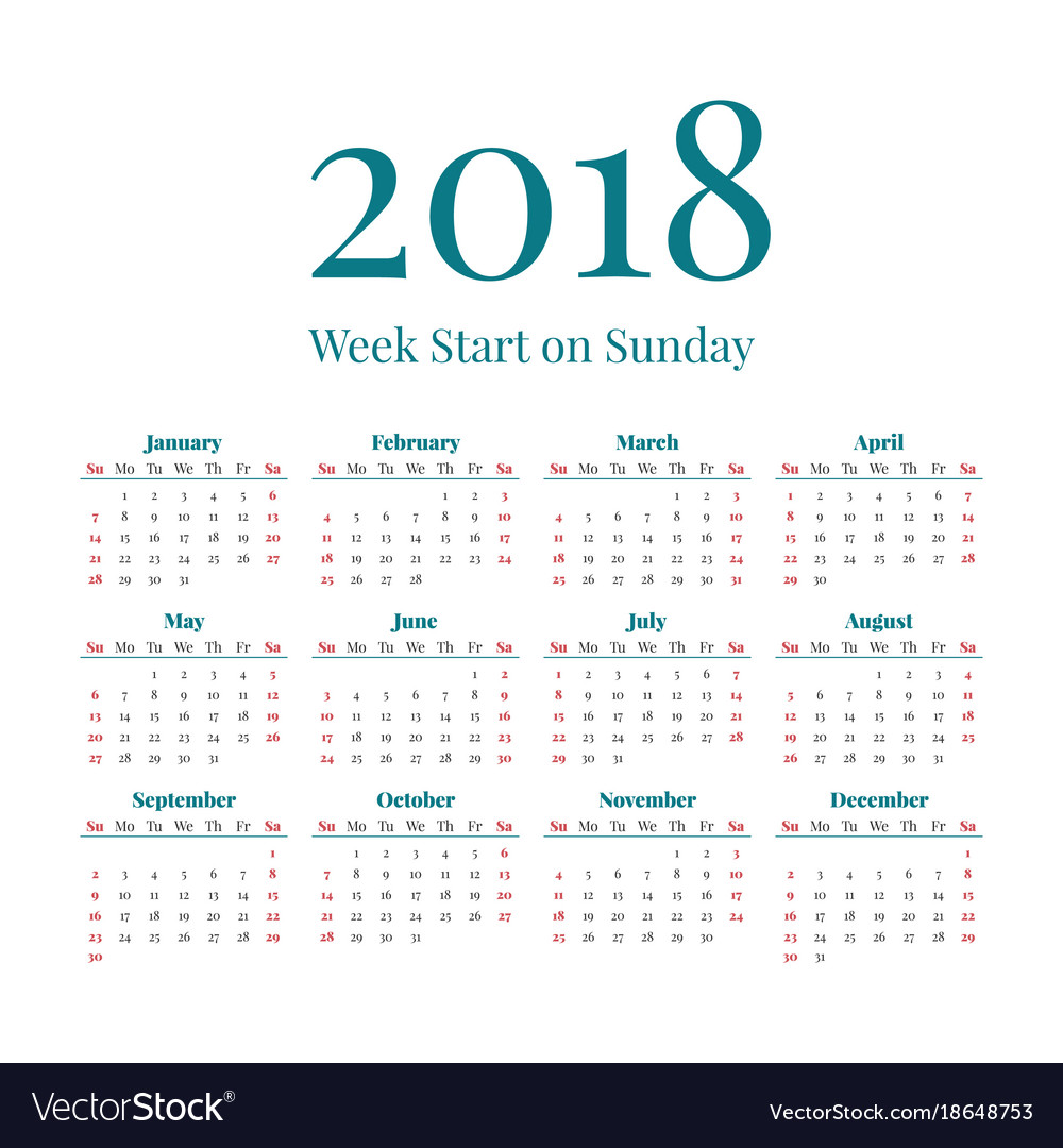 Simple 2018 year calendar