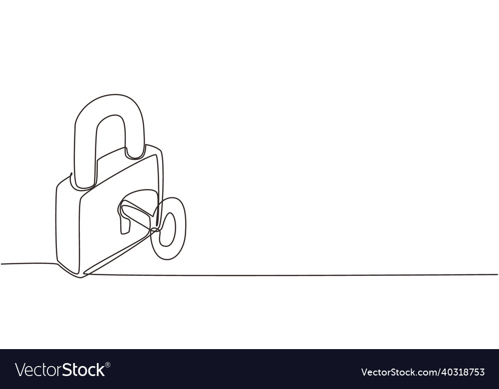 Single continuous line drawing key and lock