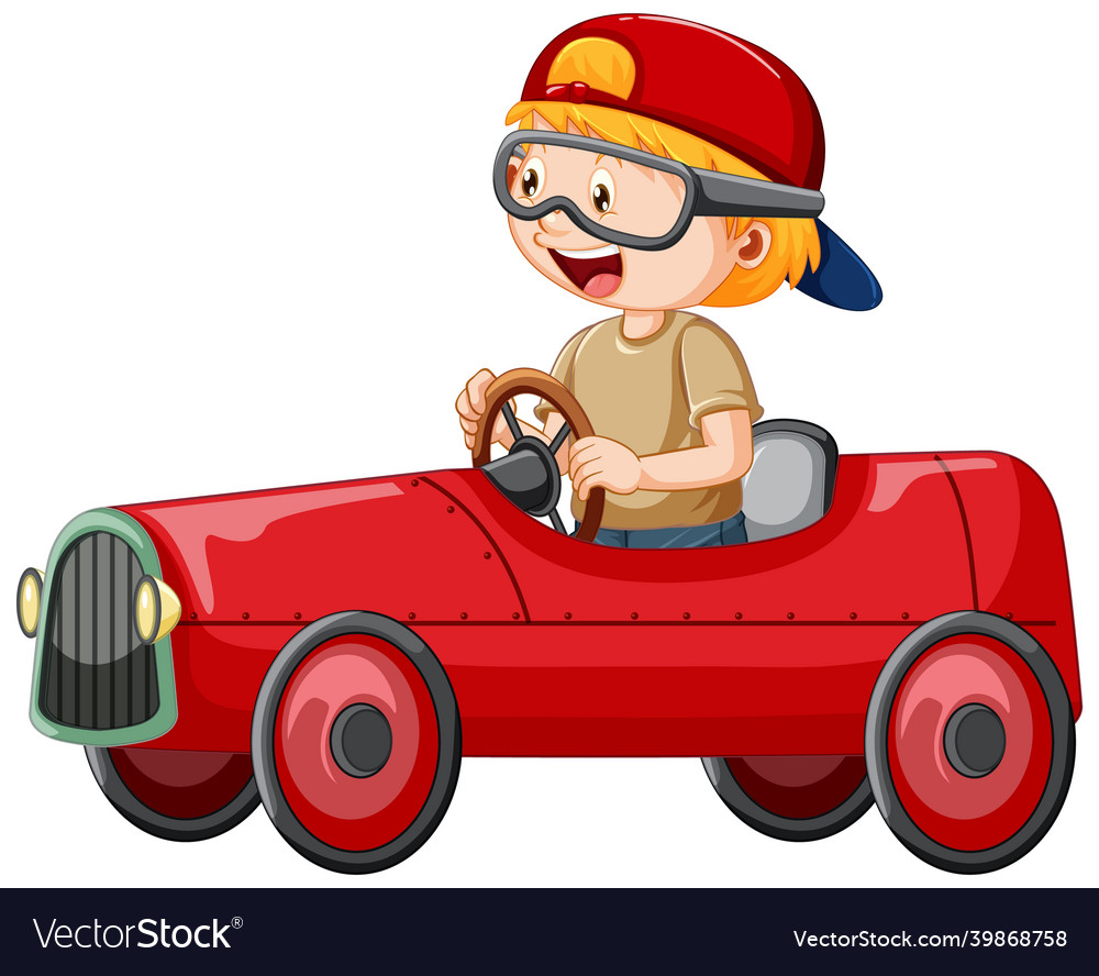 A boy driving mini car toy on white background Vector Image