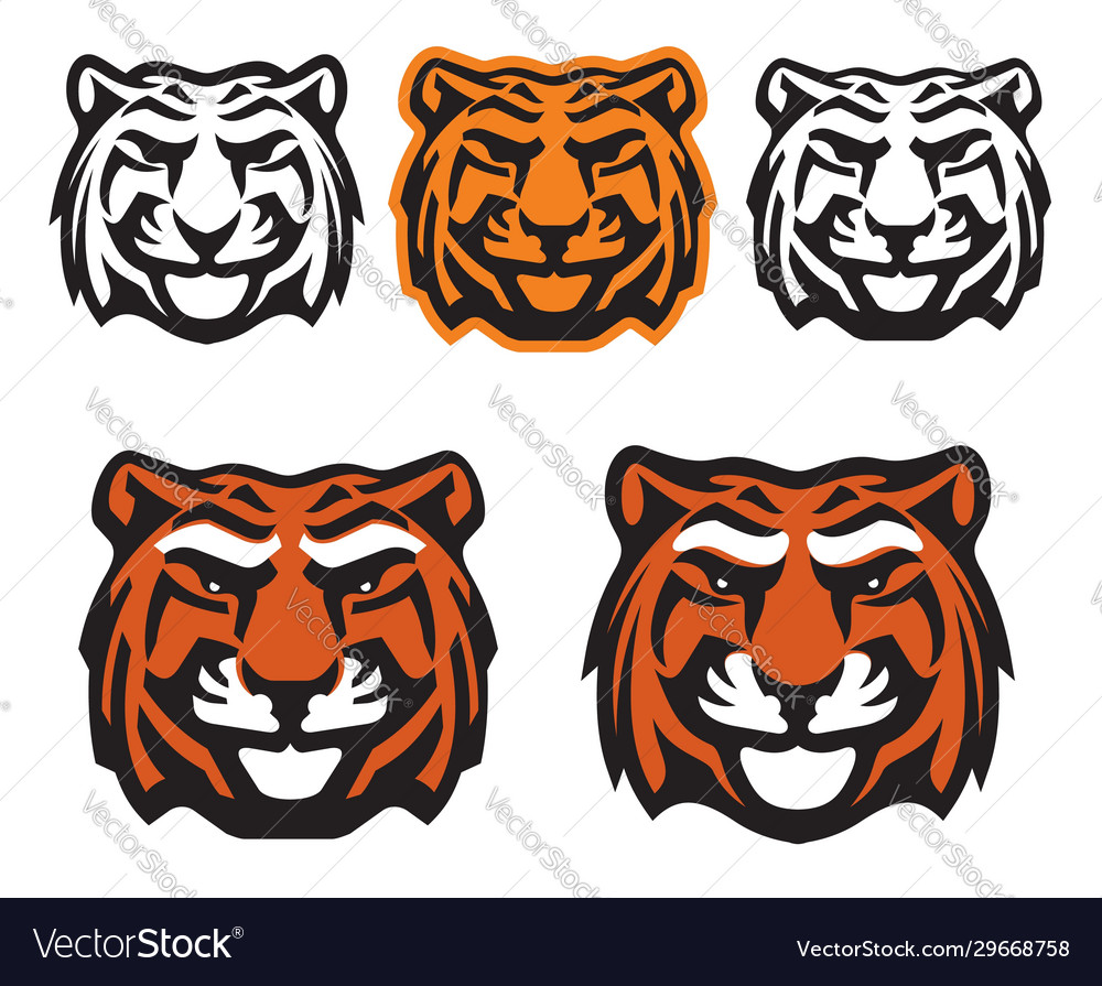 Bengal tiger mascot wild cat head icons Royalty Free Vector