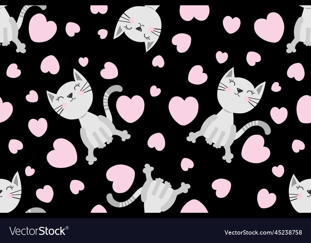 Cute seamless pattern with cats gray hand drawn