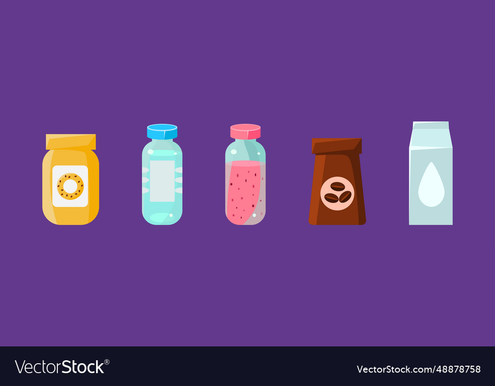 Foodstuff icon and different product on purple