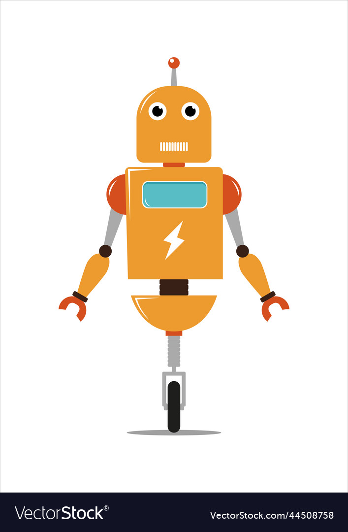 Robot with one wheel in flat style isolated