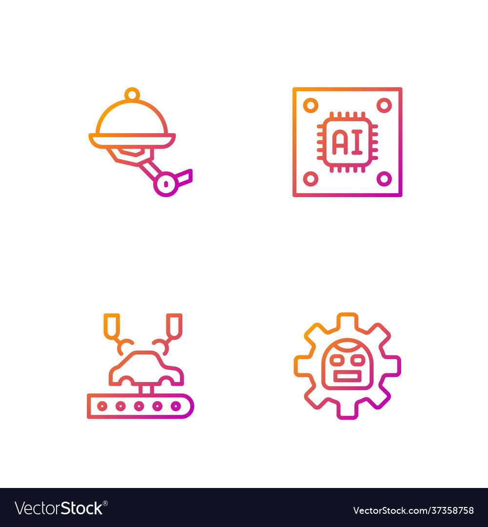 Set line robot robotic arm on factory vector image Set line robot robotic arm on factory