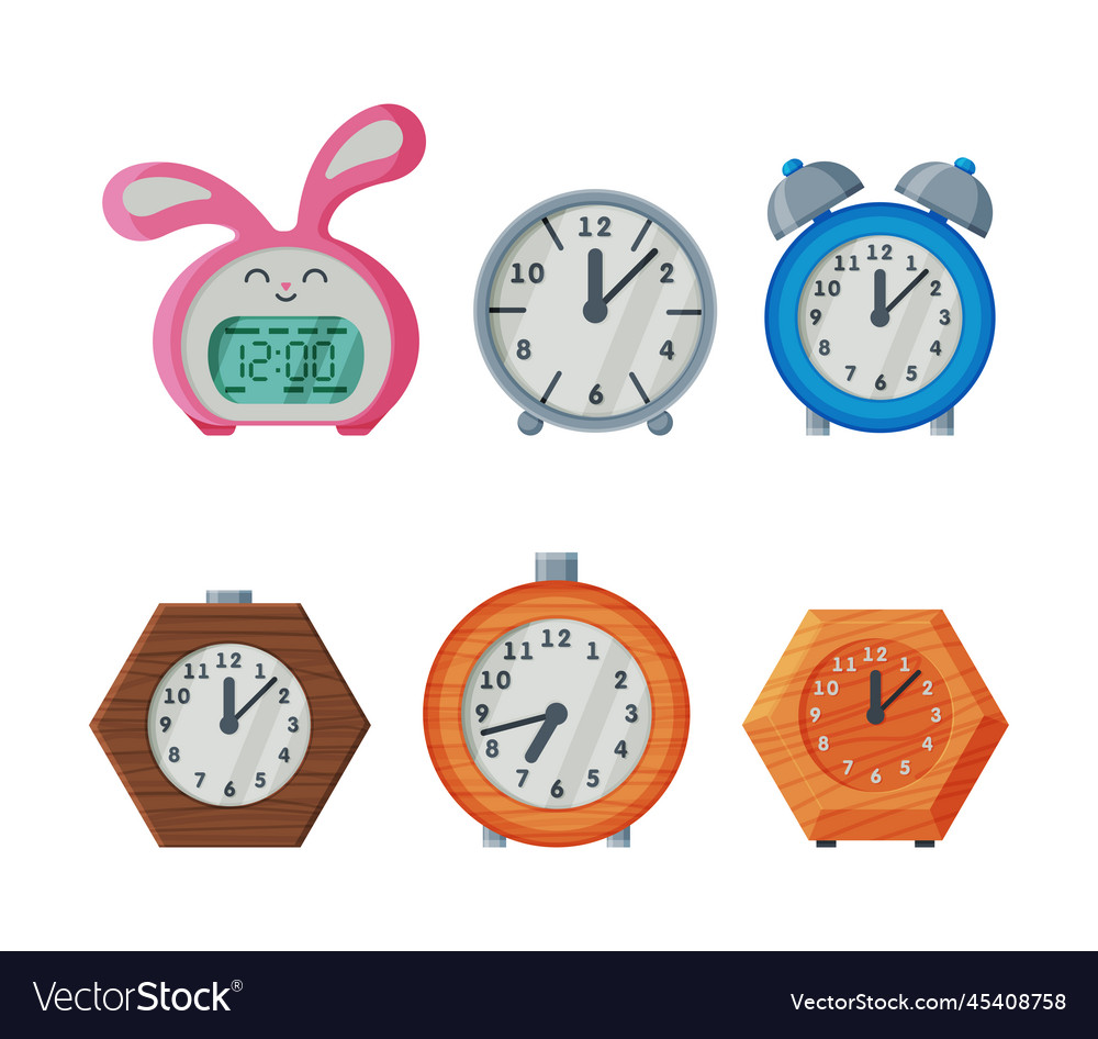 Set of table clocks modern vintage and classic