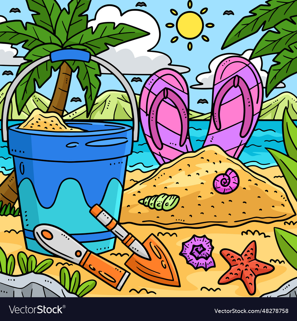 Summer sand castle tool colored cartoon