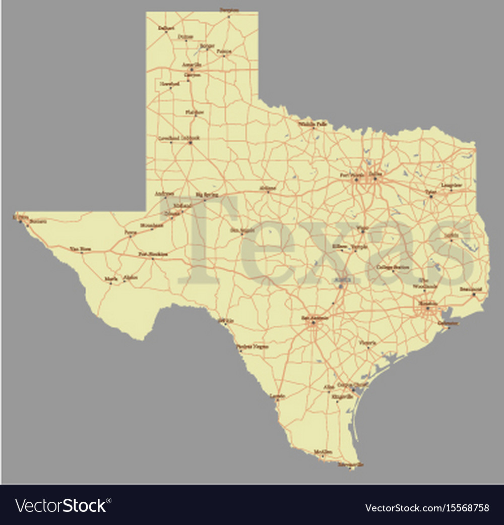 Detailed Map Of Texas Texas Accurate Exact Detailed State Map Royalty Free Vector