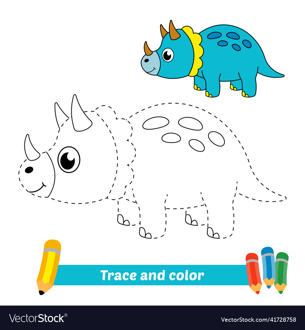 Trace and color for kids dinosaur Royalty Free Vector Image