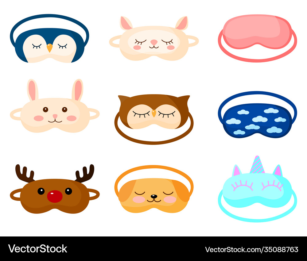 Kit children s sleep mask with different design Vector Image