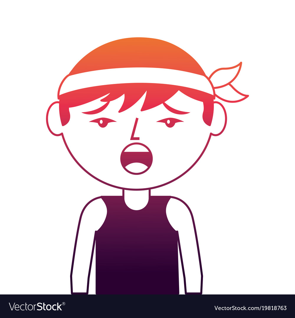 Portrait cartoon unhappy man chinese with head