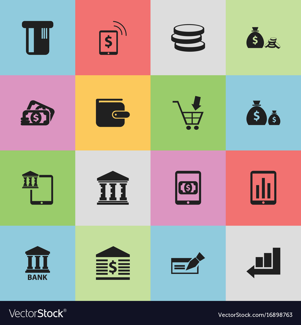 Set of 16 editable banking icons includes symbols