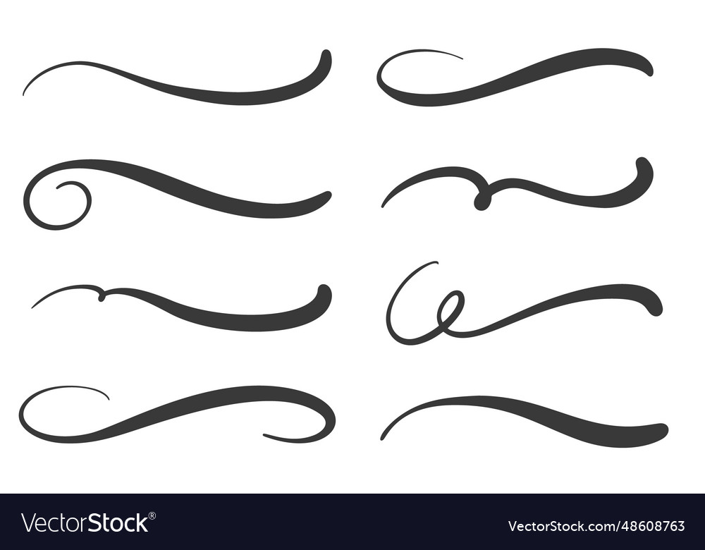 Swoosh, swash underline stroke set. Hand drawn red swirl swoosh underline  calligraphic element. Vector illustration. Stock Vector