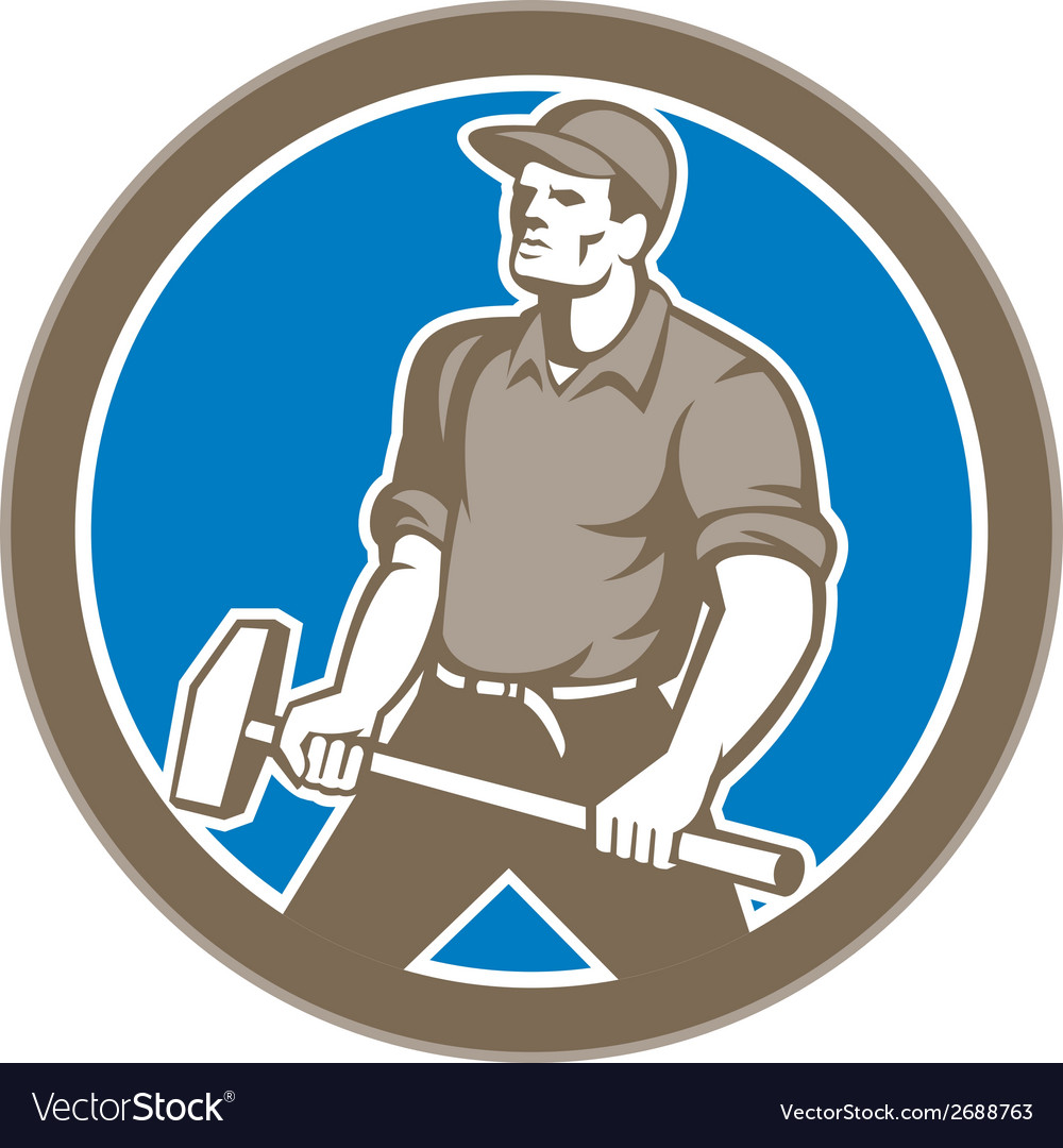 Union worker with sledgehammer circle retro Vector Image