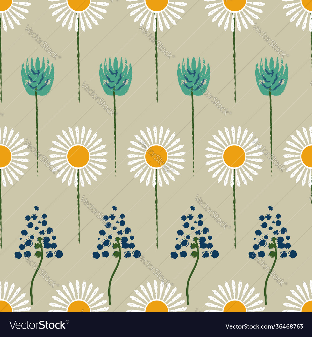 Wild flowers in dots repeat pattern print vector image Wild flowers in dots repeat pattern print