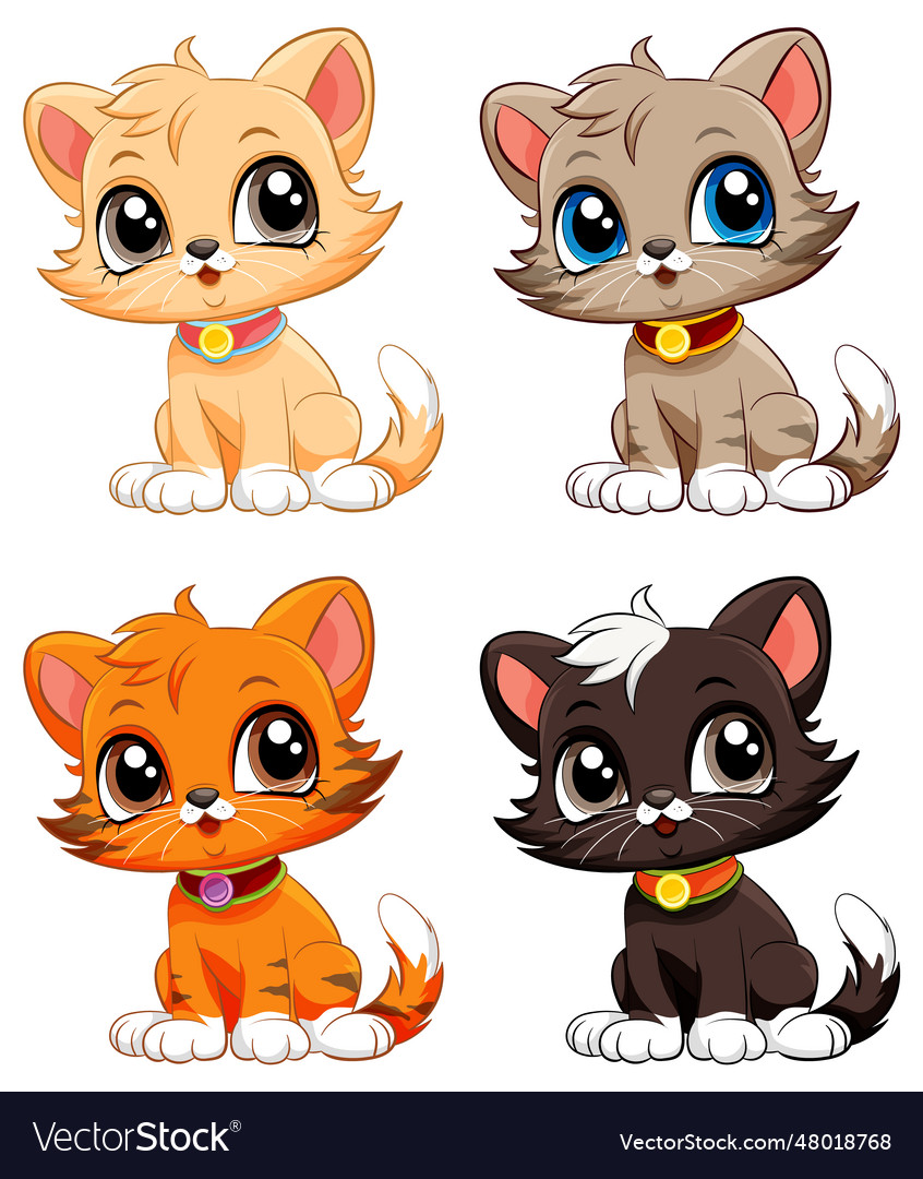 Adorable cat cartoon character collection Vector Image