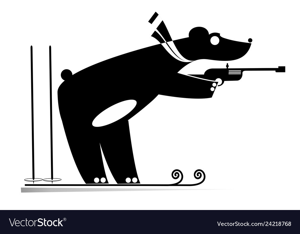 Biathlon competitor bear black on white