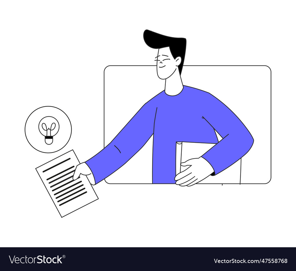 Business process with man character in web window