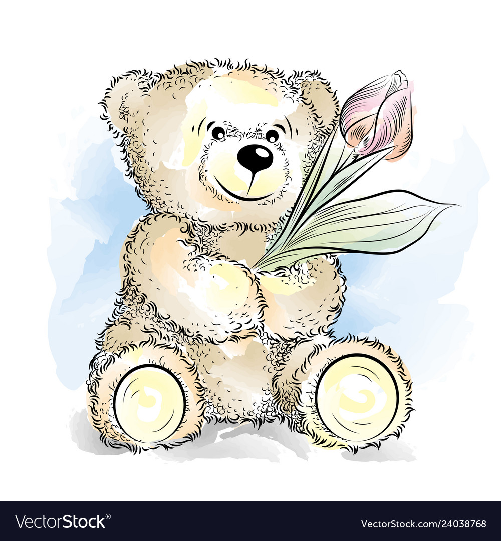 how to draw a teddy bear holding a rose