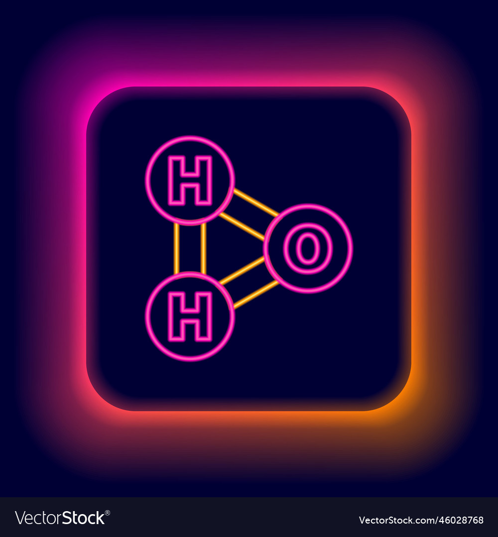 Glowing neon line chemical formula for water drops