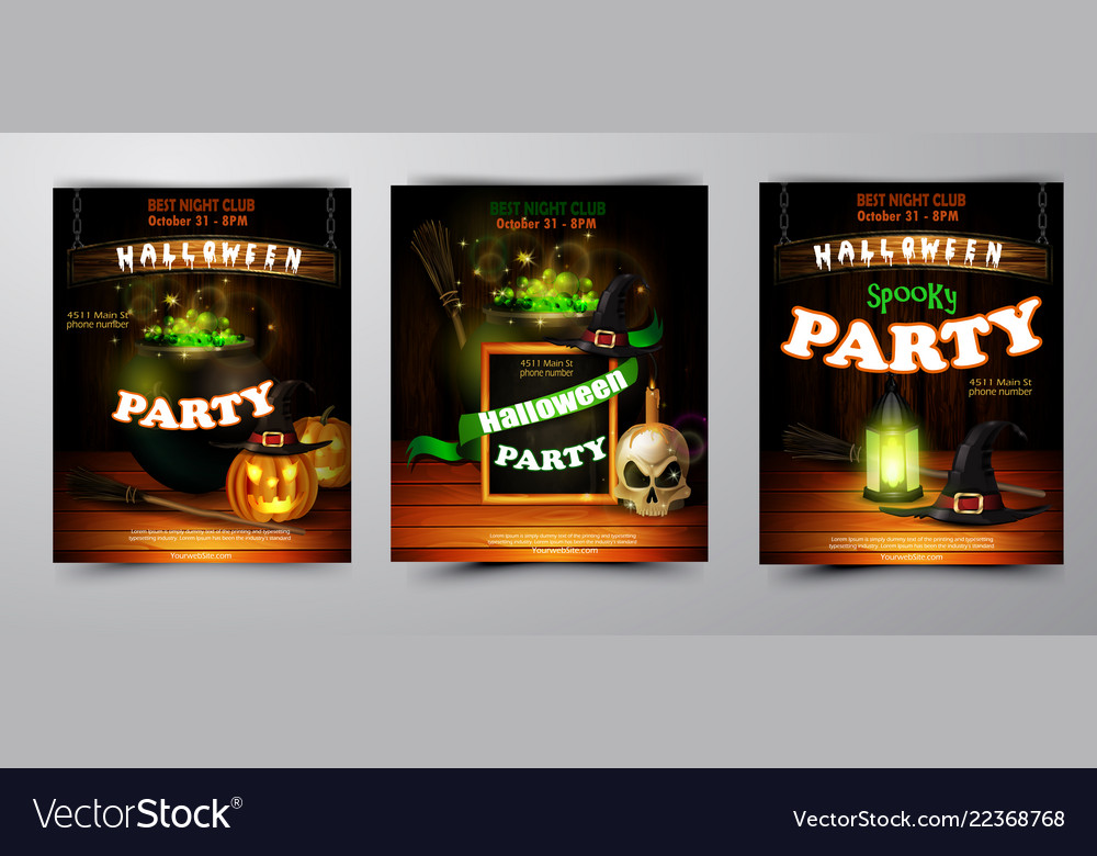 Halloween party invitation on wooden wall