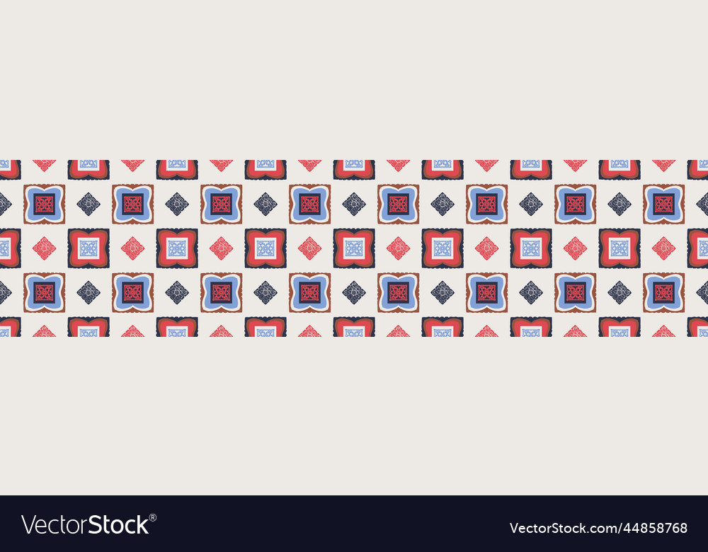 Hand drawn retro block print seamless border
