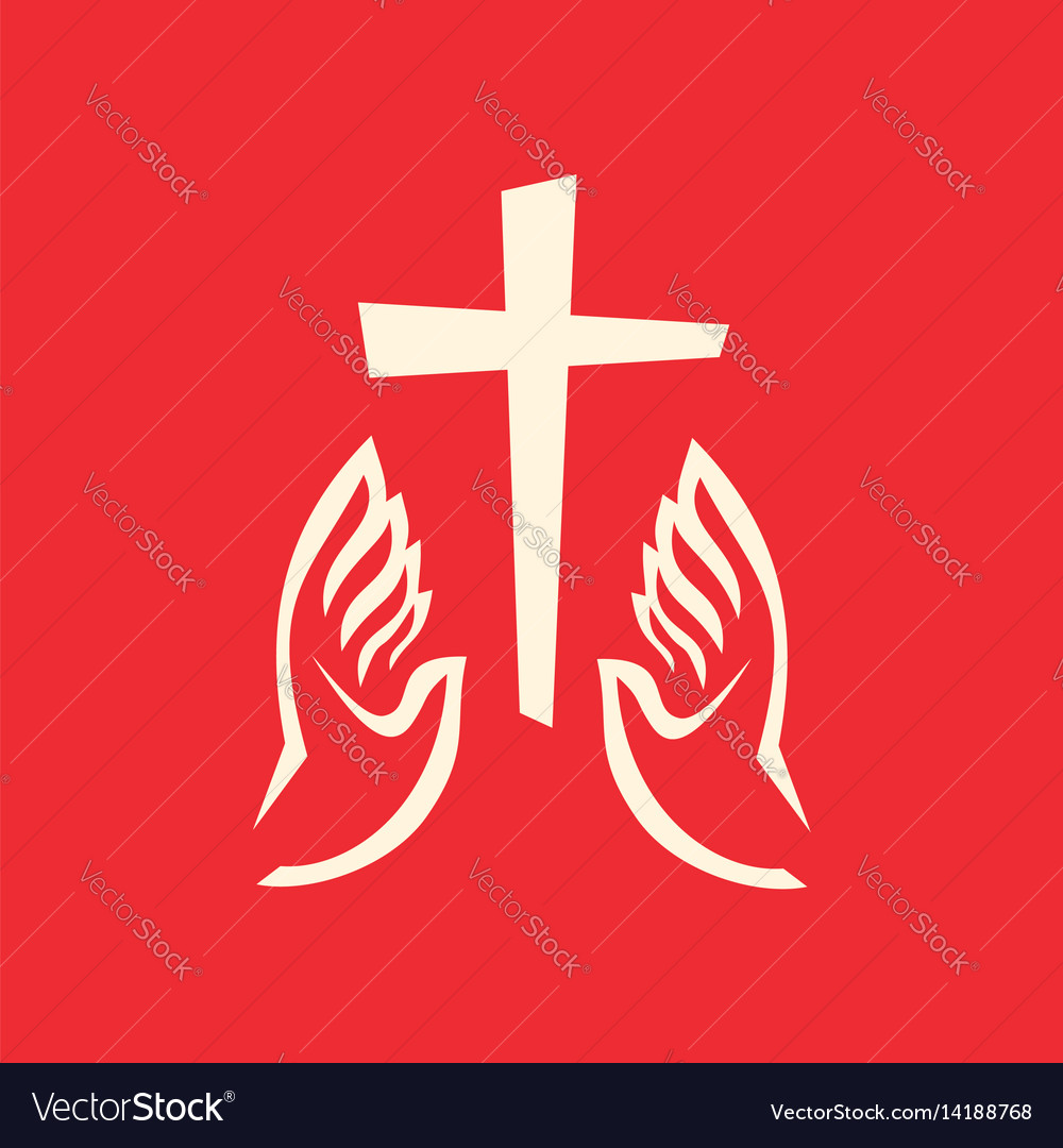 Hands and the cross of jesus christ Royalty Free Vector