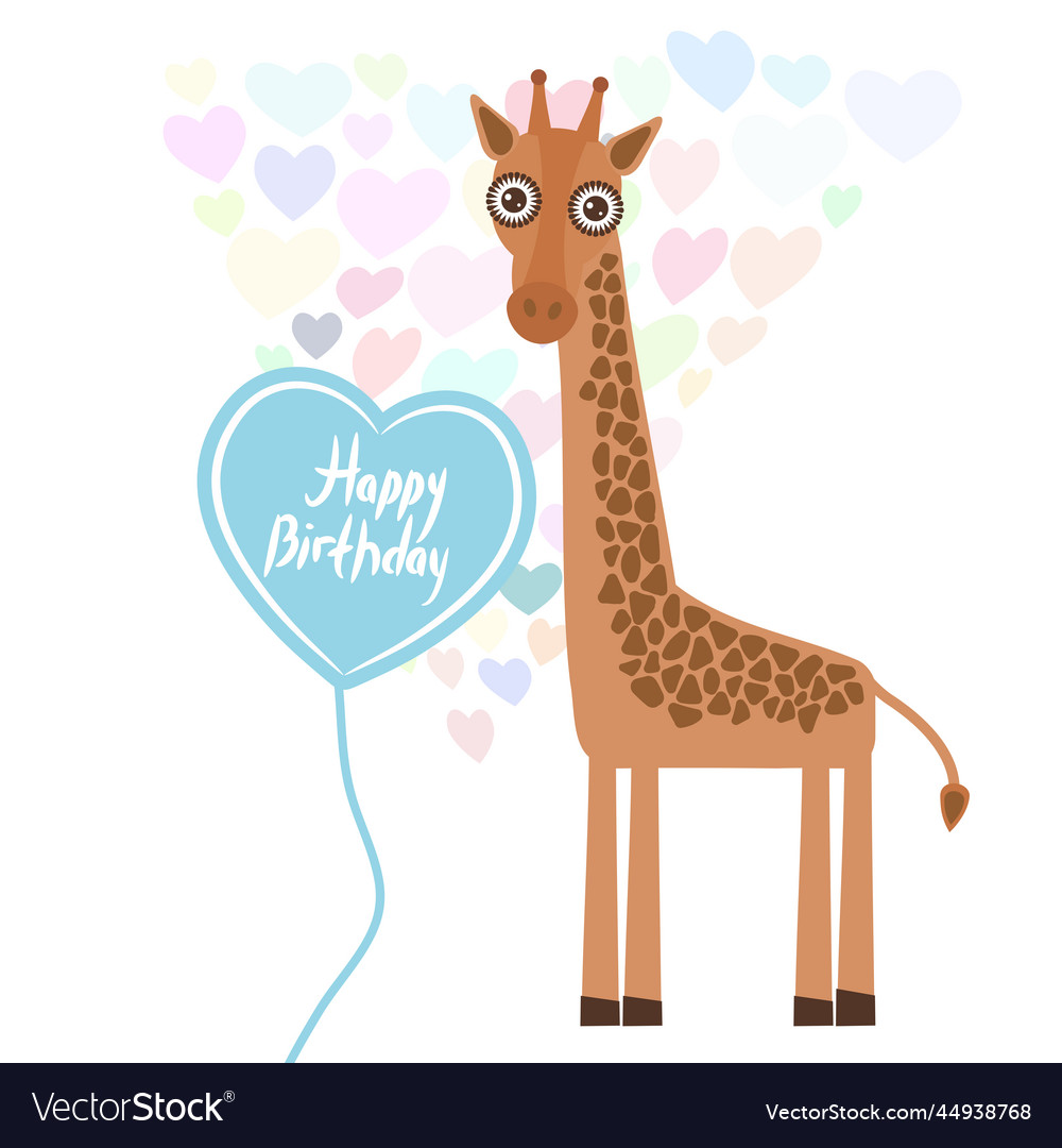 Happy birthday card design cute kawaii giraffe Vector Image