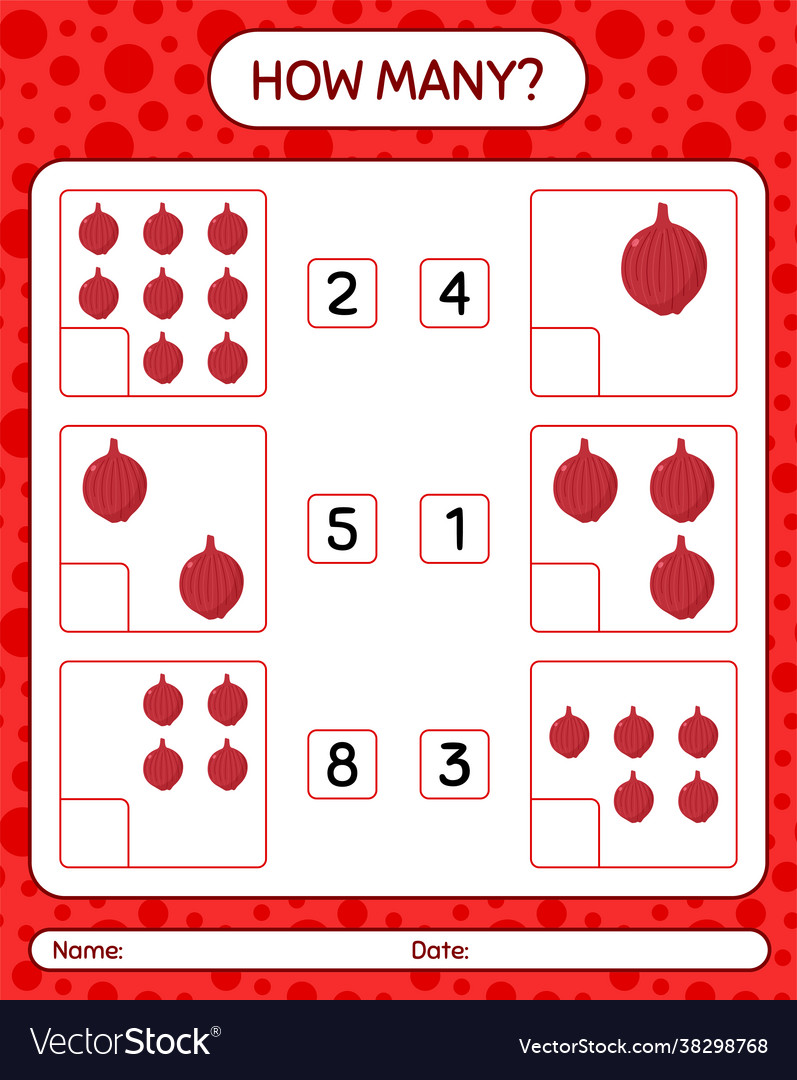 How many counting game with onion worksheet vector image How many counting game with onion worksheet