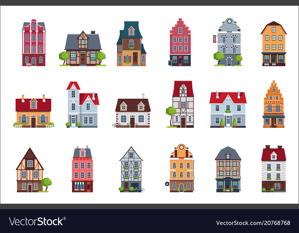 old-european-houses-facade-set-colorful-houses-of-vector-image